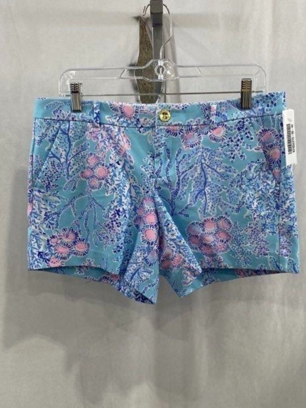 Lilly Pulitzer Aqua Blue Pink Botanical Print Stretch Shorts Womens 8
